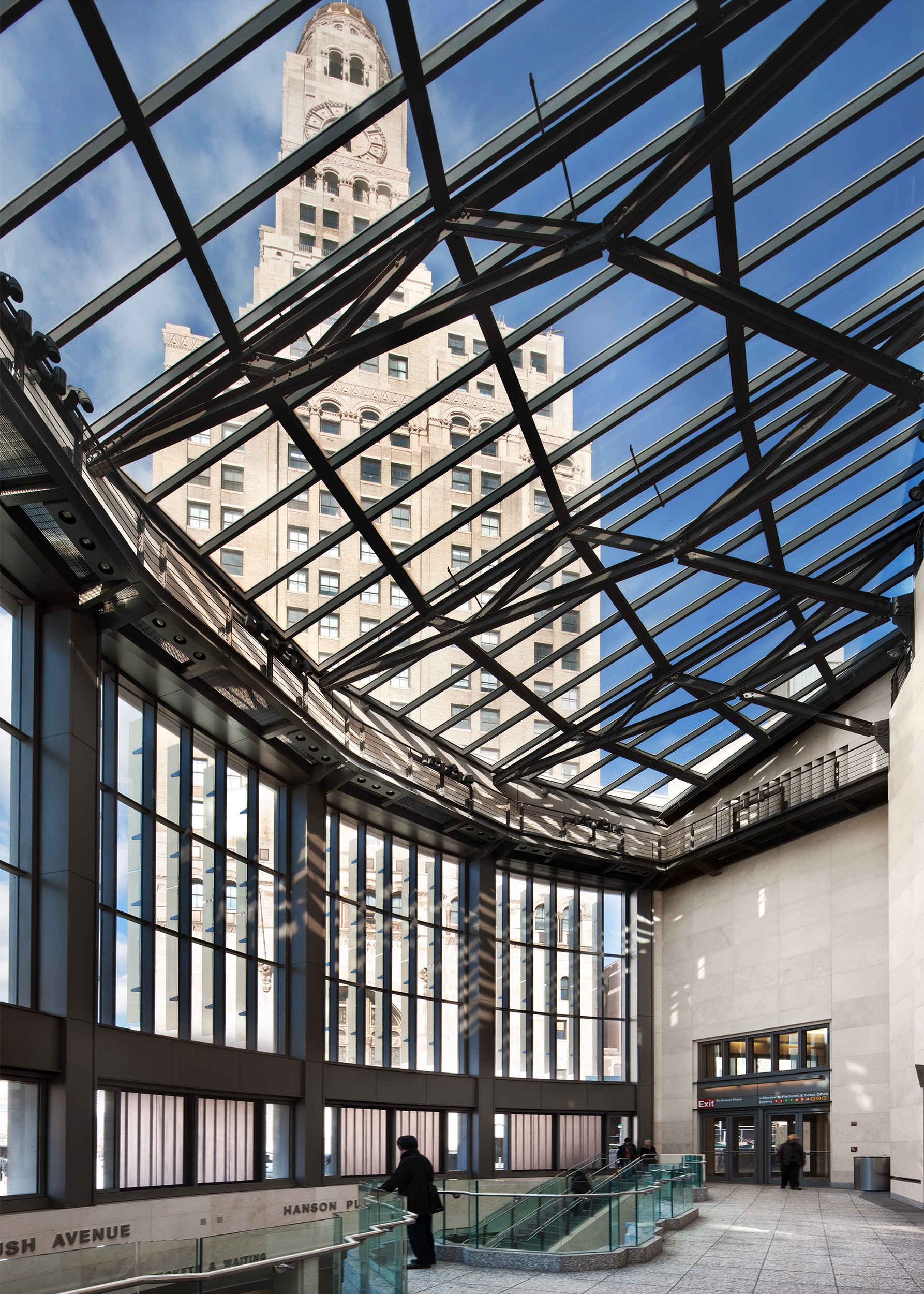 Interior Atrium where pedestrians walk to catch their train.