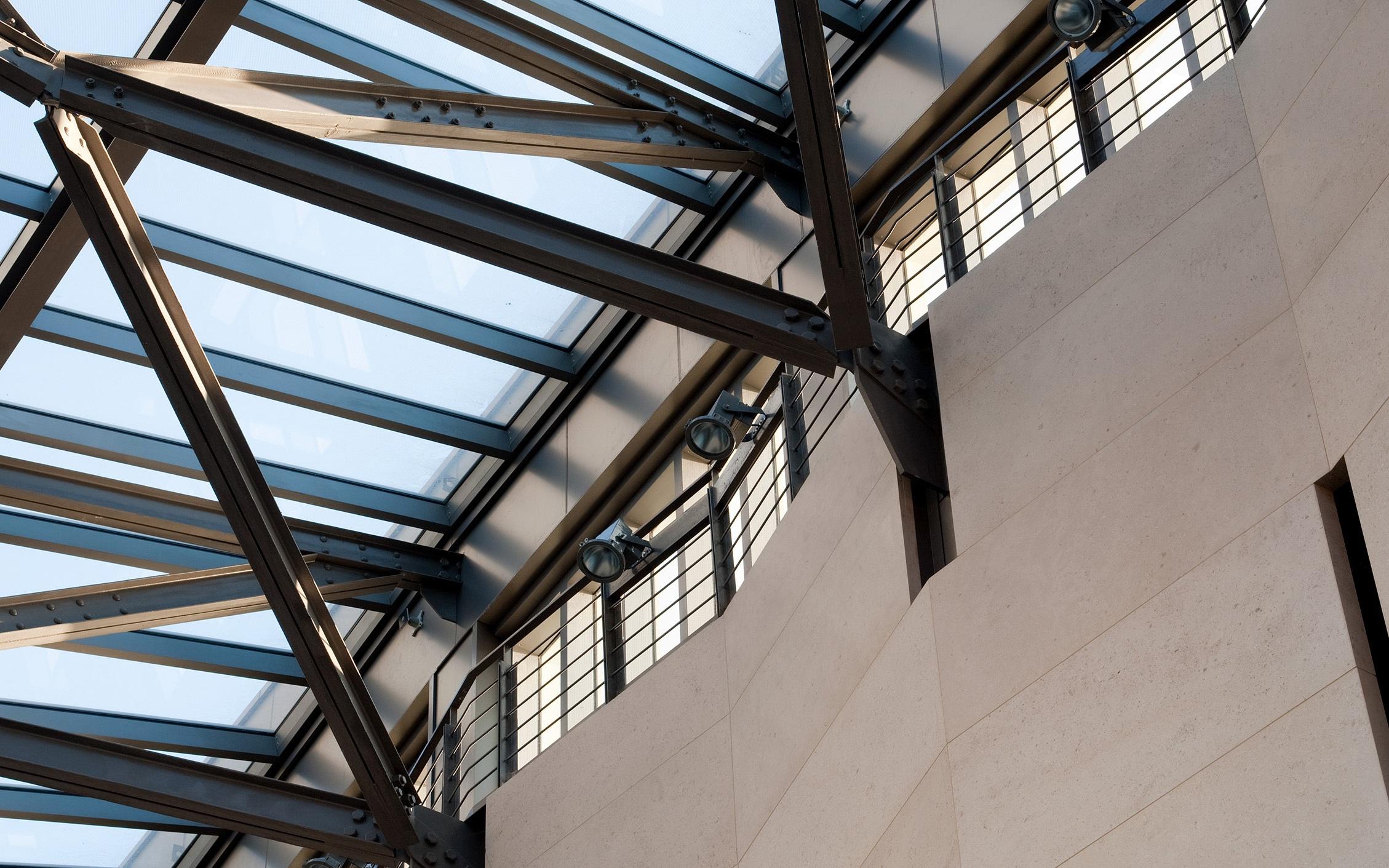 The glass ceiling brings light into the transit facility