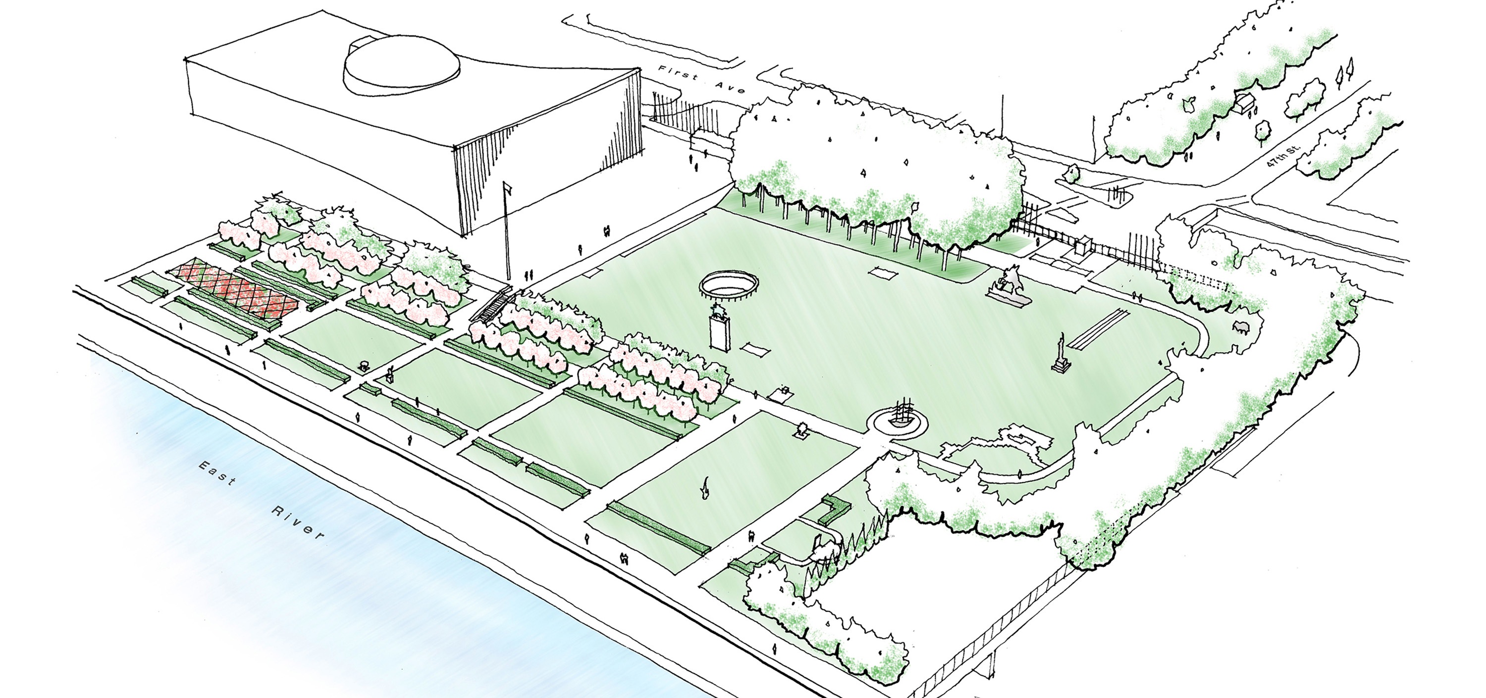 United Nations HQ Capital Master Plan Landscape Design Sketch