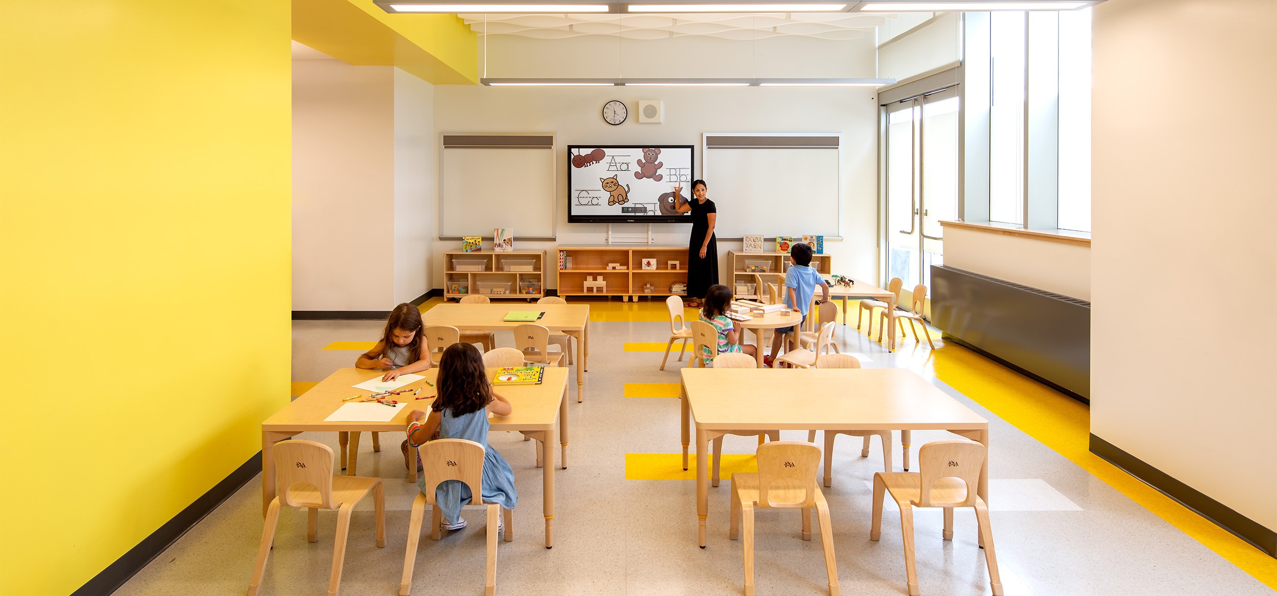 Pre-K students in the yellow classroom