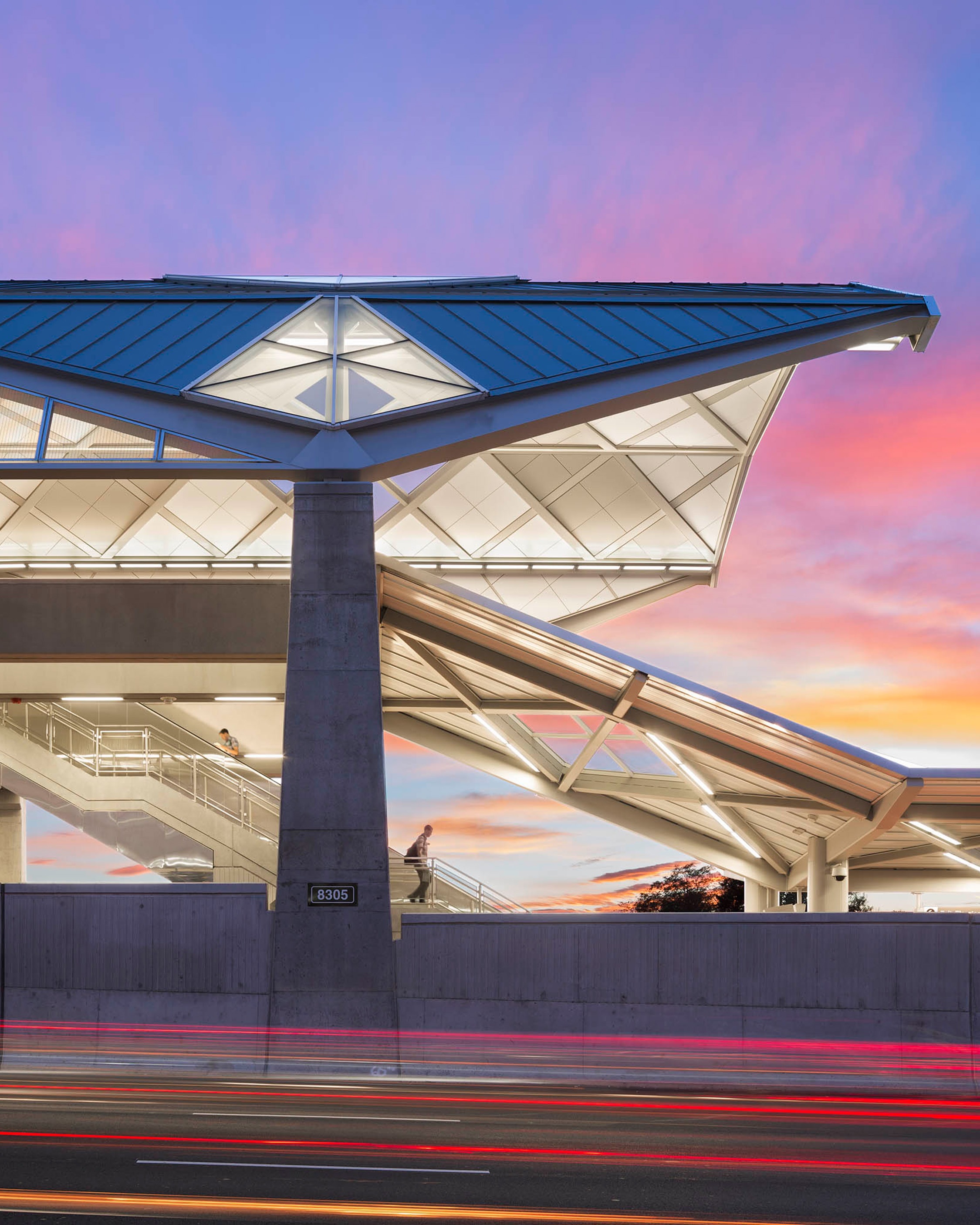 Dulles Corridor Metrorail profile view at dusk