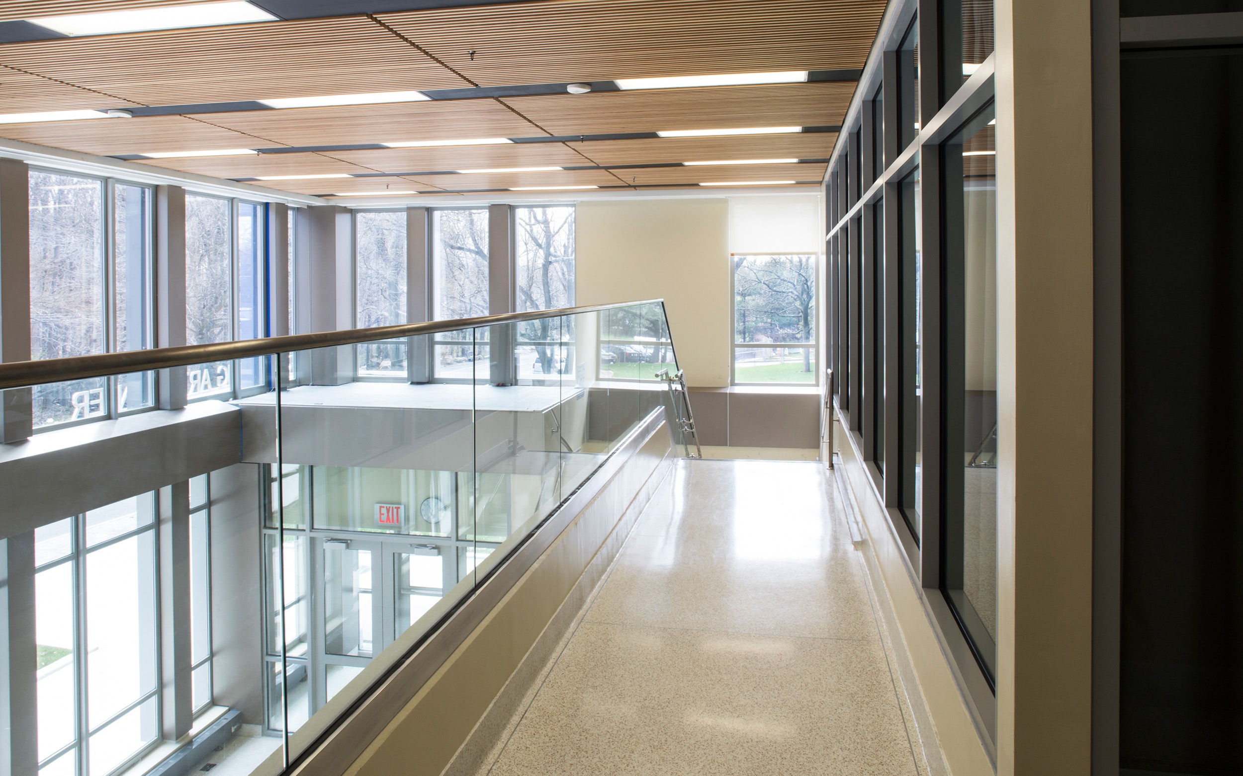 Mezzanine hallway at the Susan E. Wagner High School Performing Arts Annex