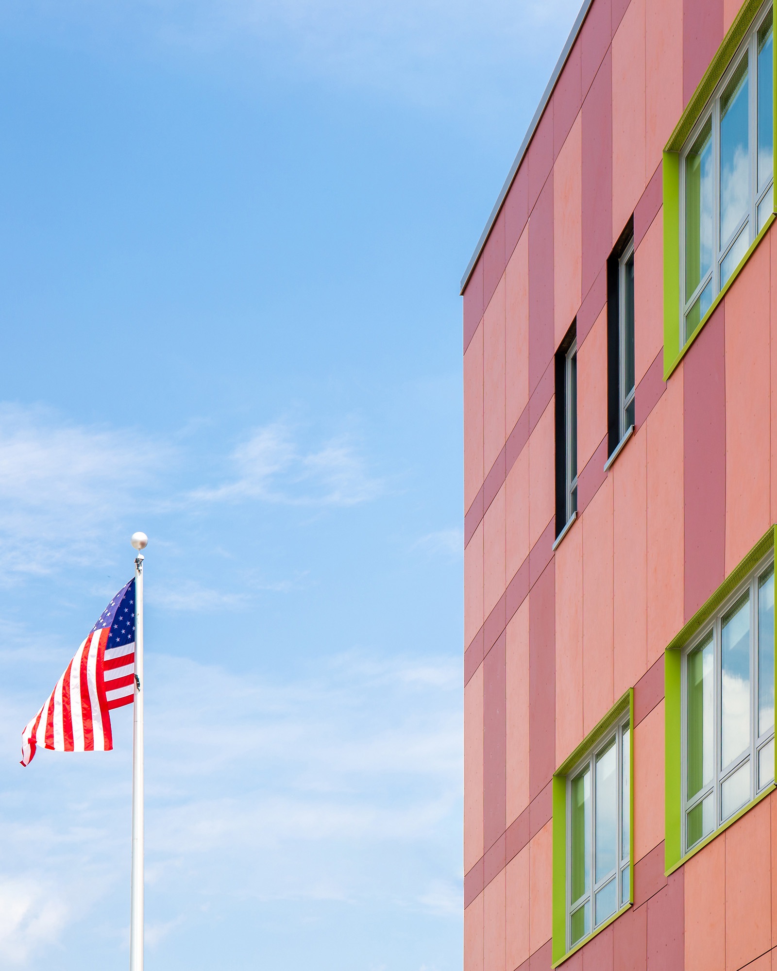 PS 256Q façade panels and American flag