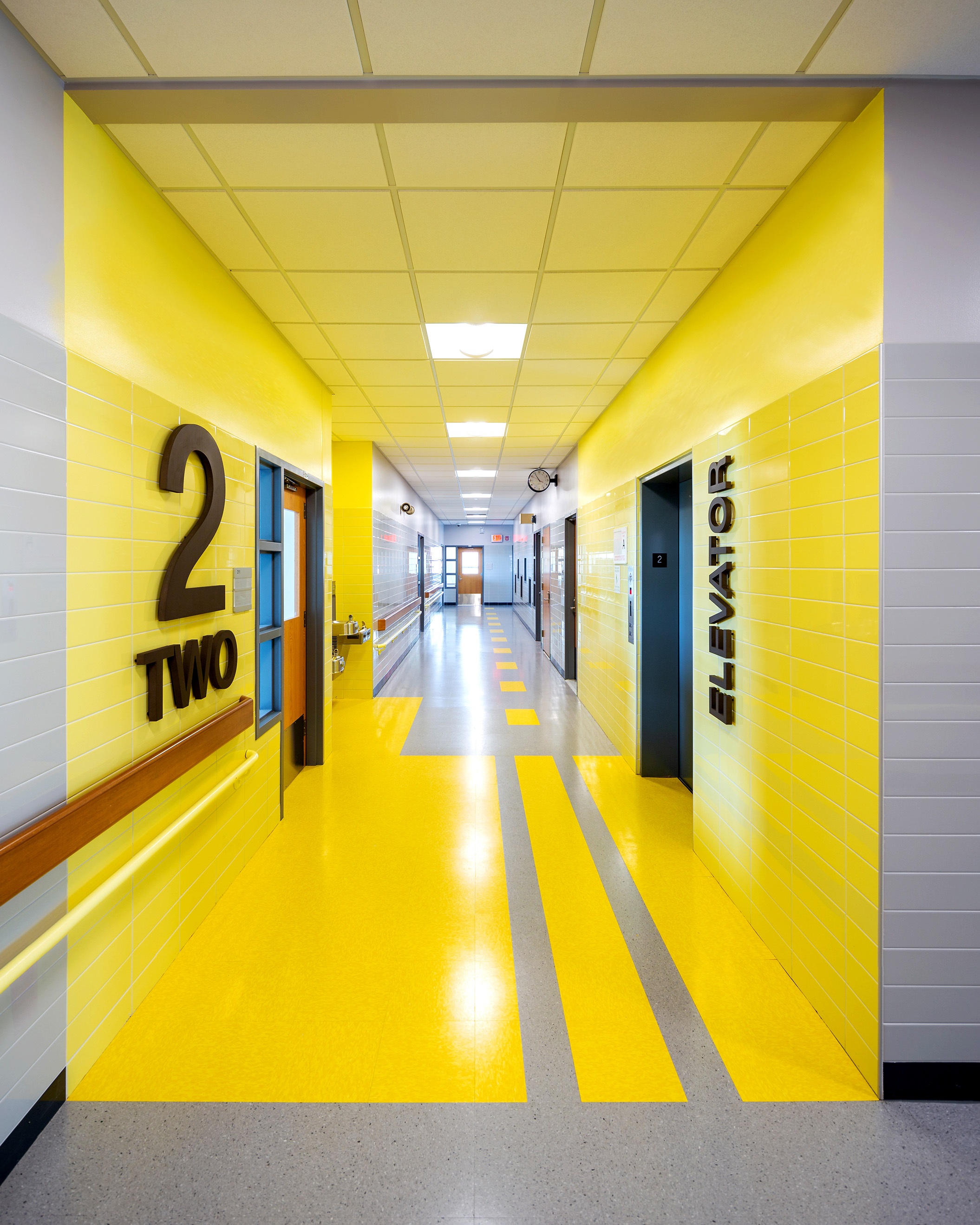 yellow school hallway