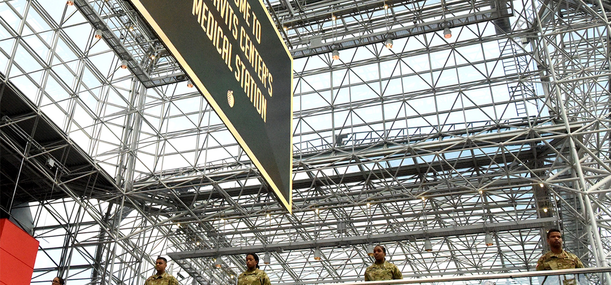 Javits Center Medical Station & Temporary Field Hospital atrium and national guard