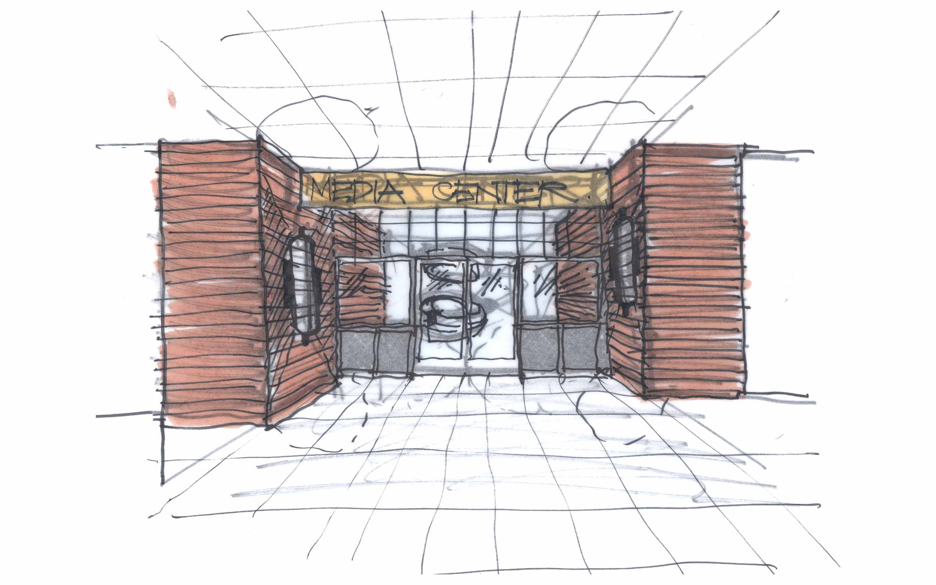 media center entrance sketch