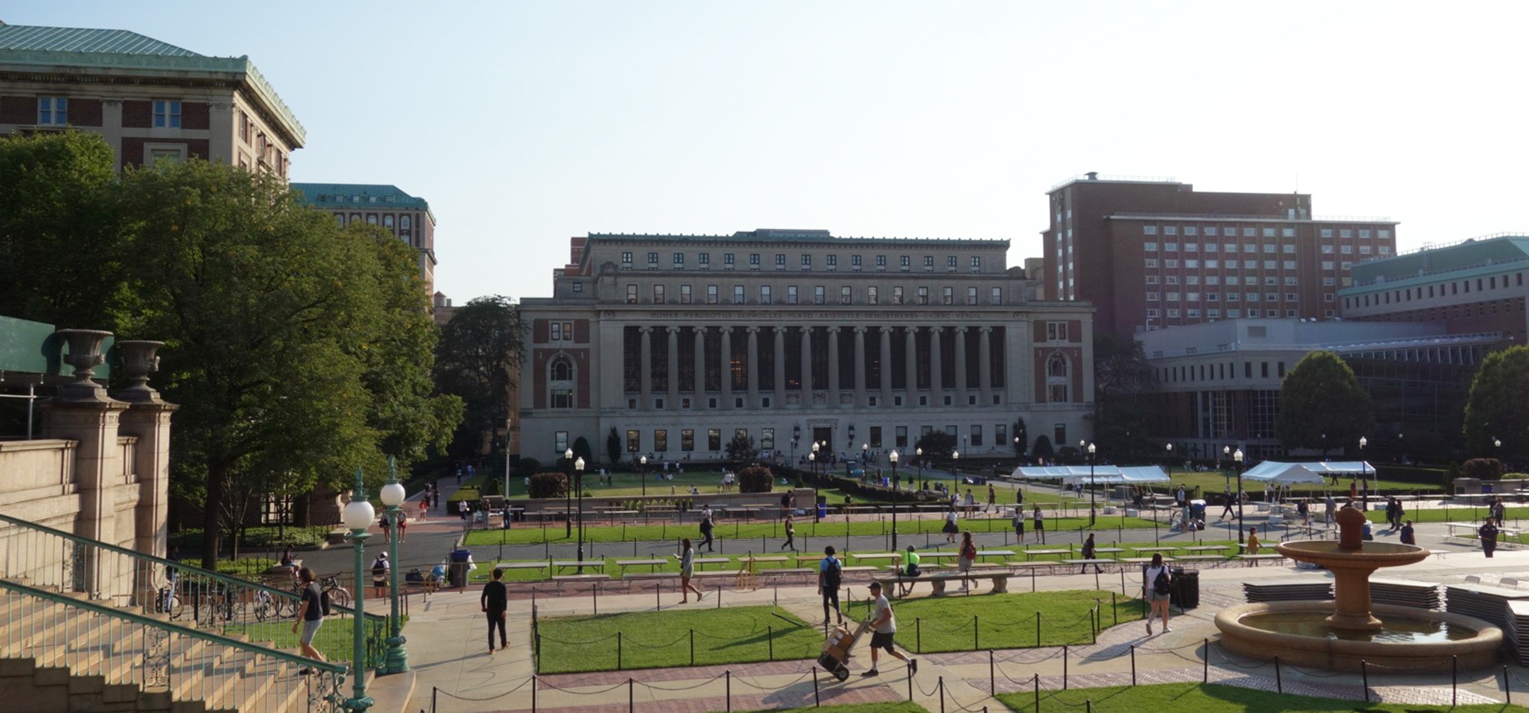 Columbia University Butler Library Plaza at sunset