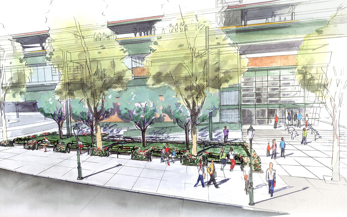 watercolor of landscape design of public plaza
