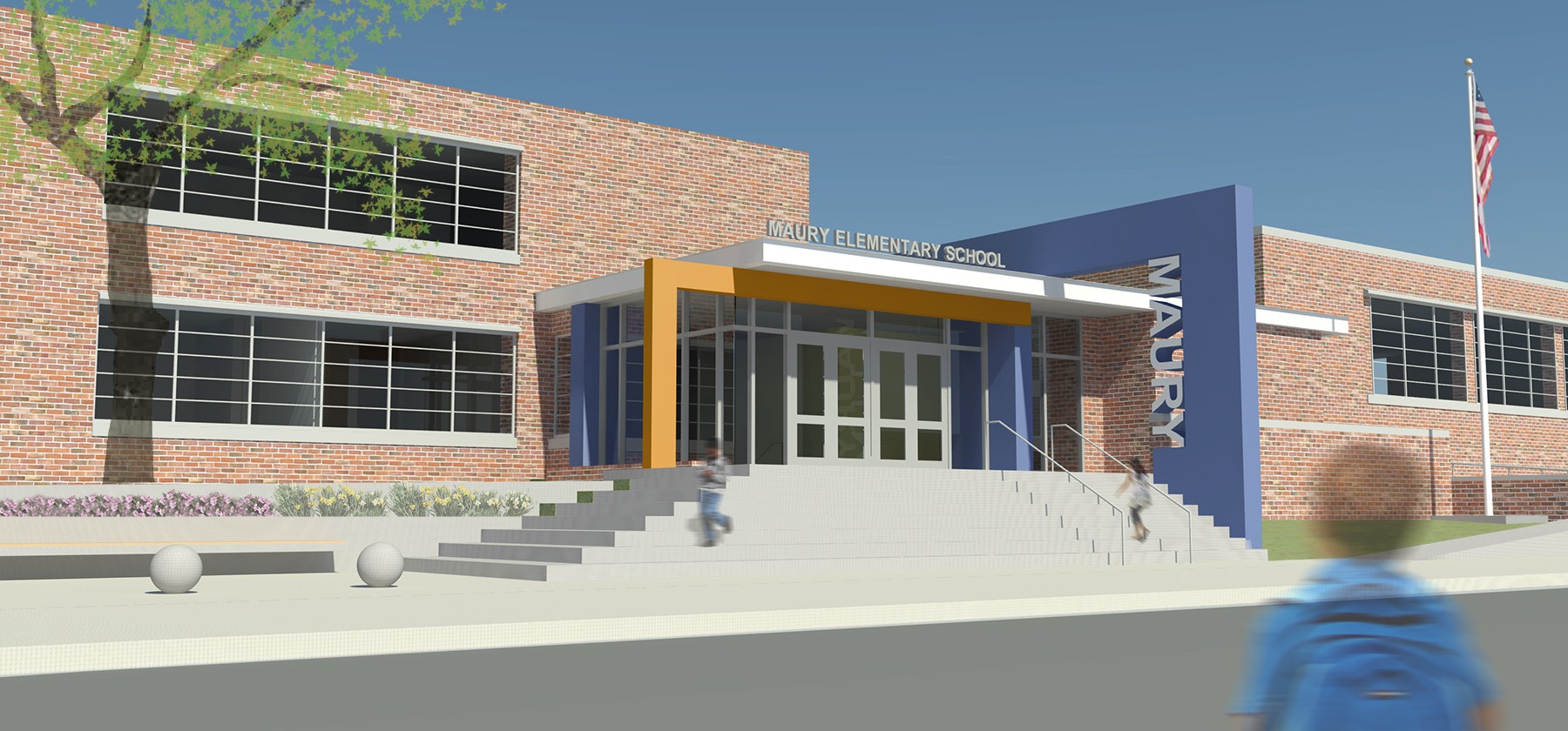Rendering of school entrance redesign