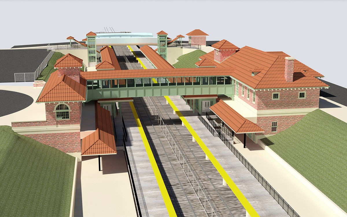 perth amboy station aerial render of elevated walkway over track