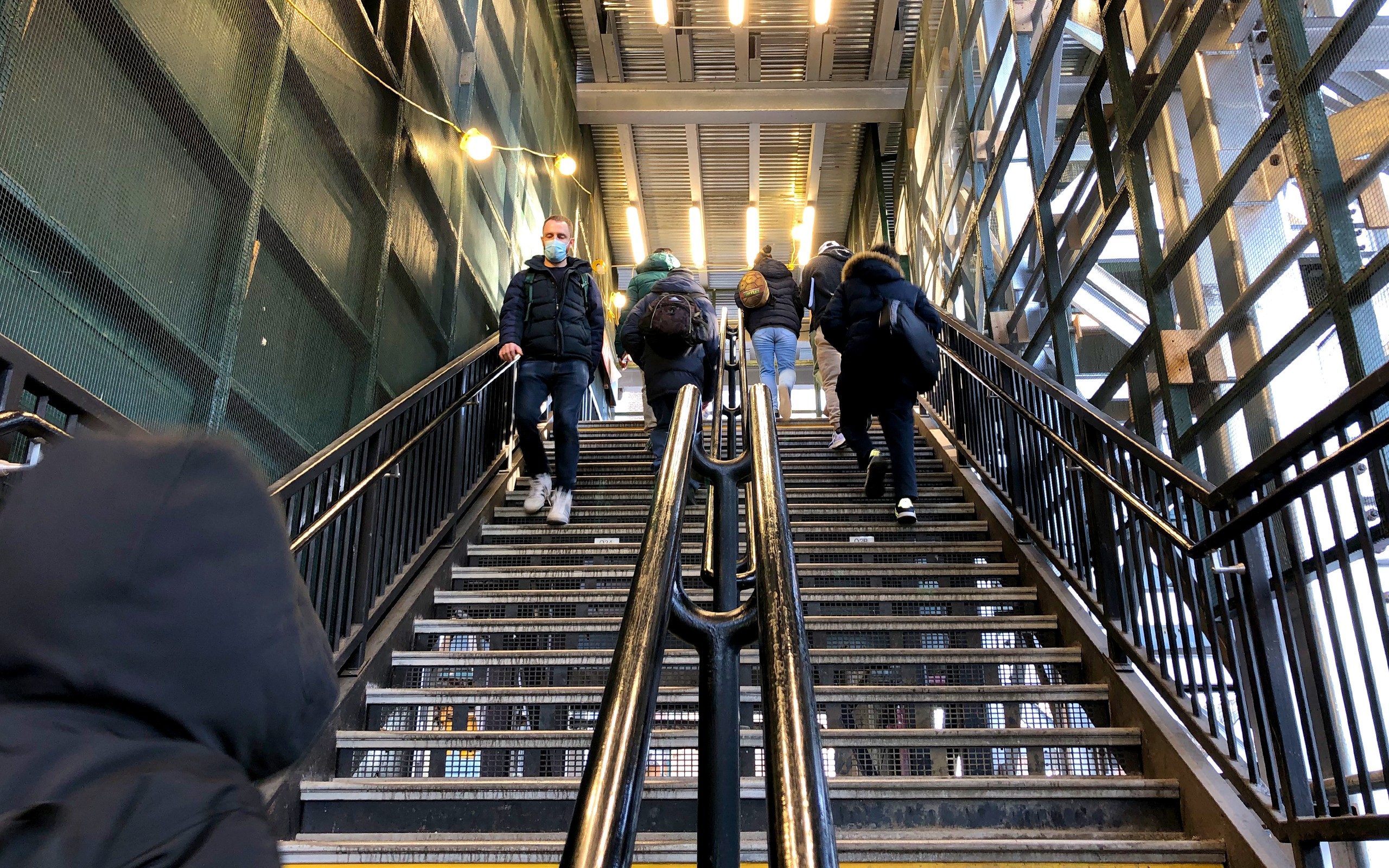 temporary stairs leading into the station