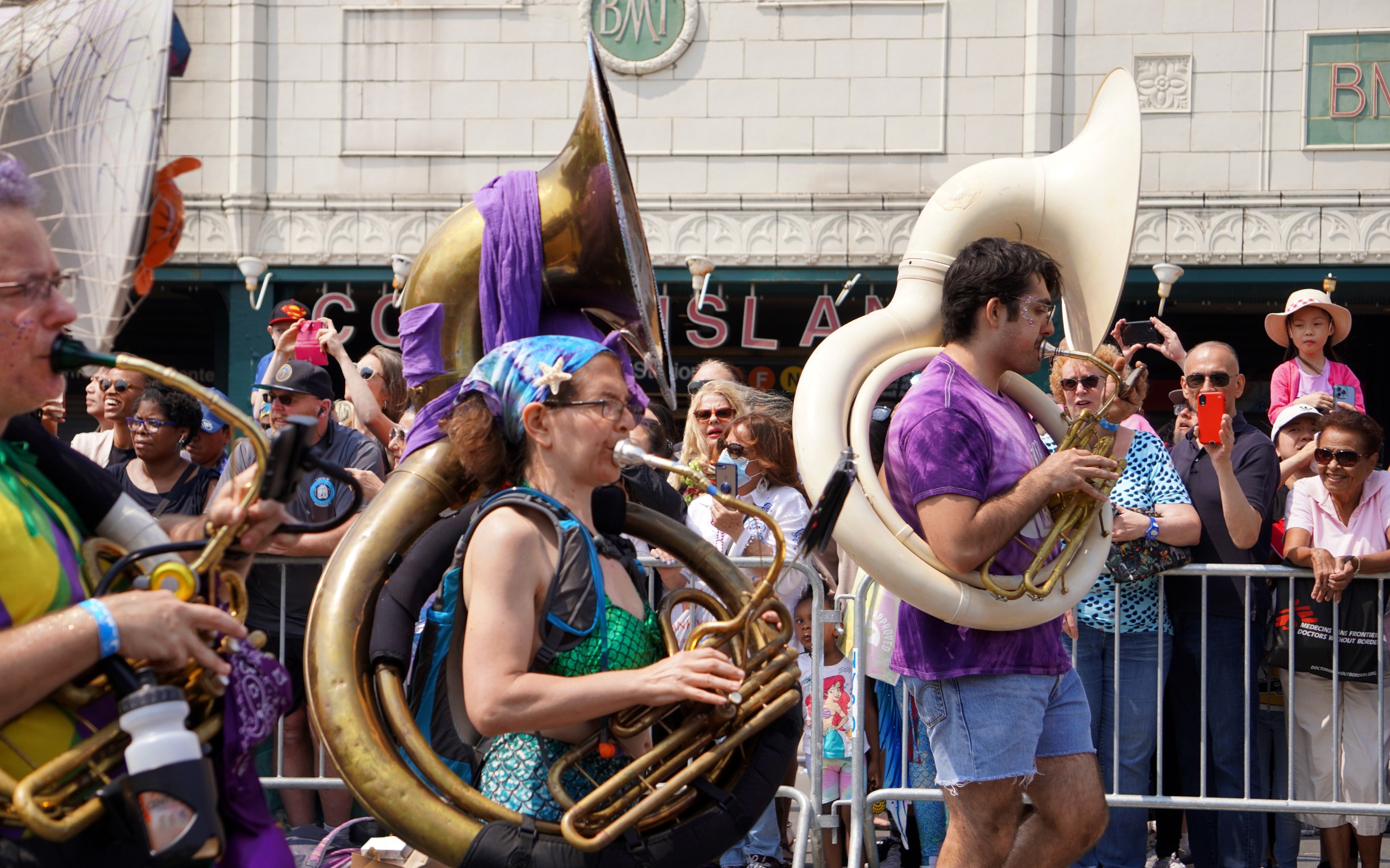 41st Annual Mermaid Parade procession in front of Stillwell Avenue Station