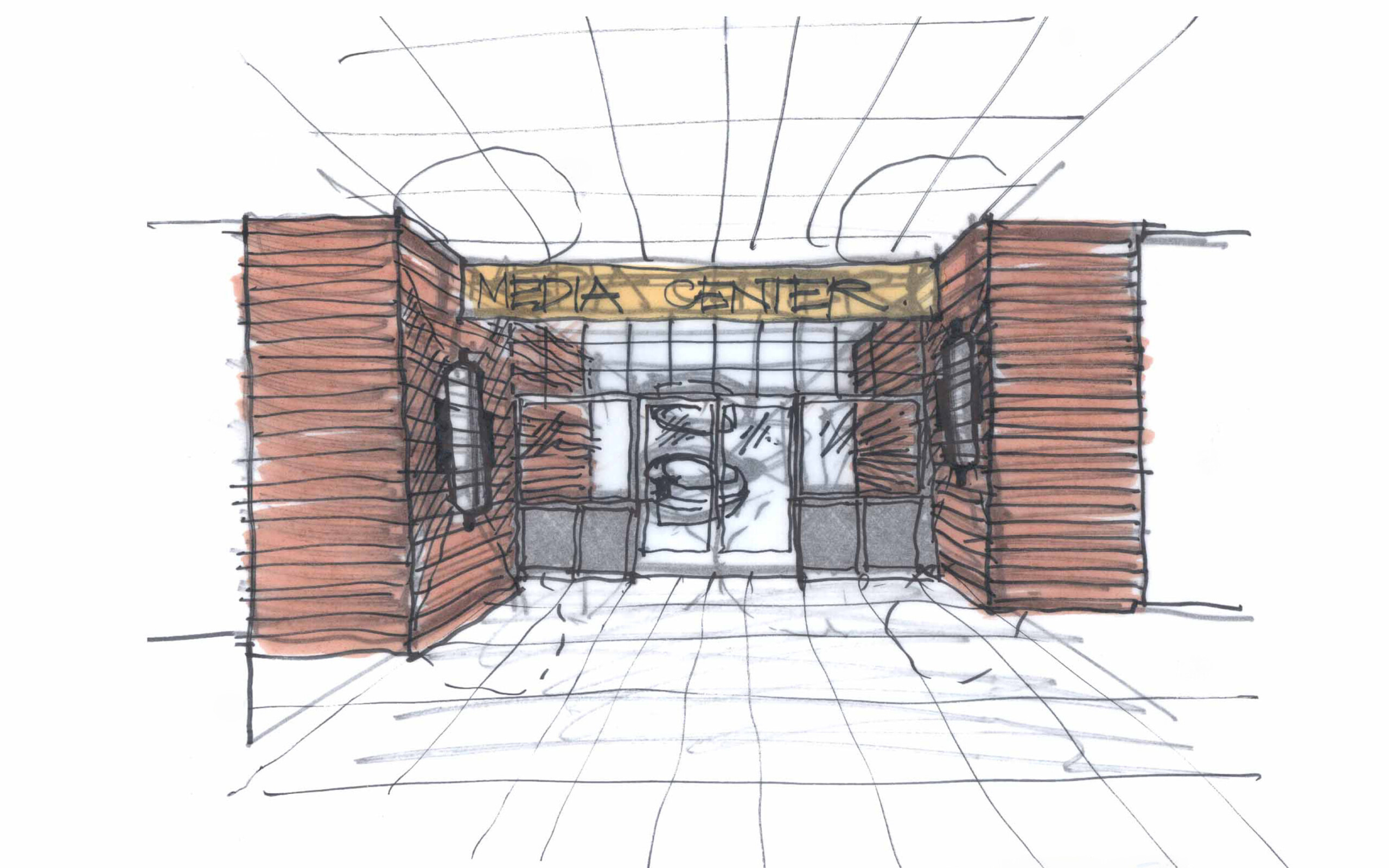 media center entrance sketch
