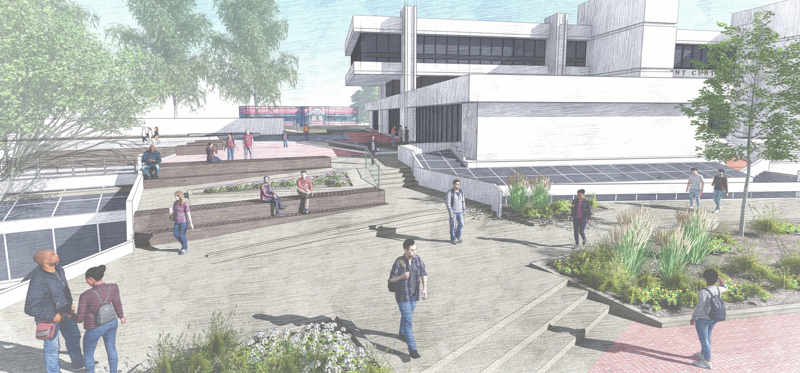 Montclair State University connector study rendering – Landscaped Connection