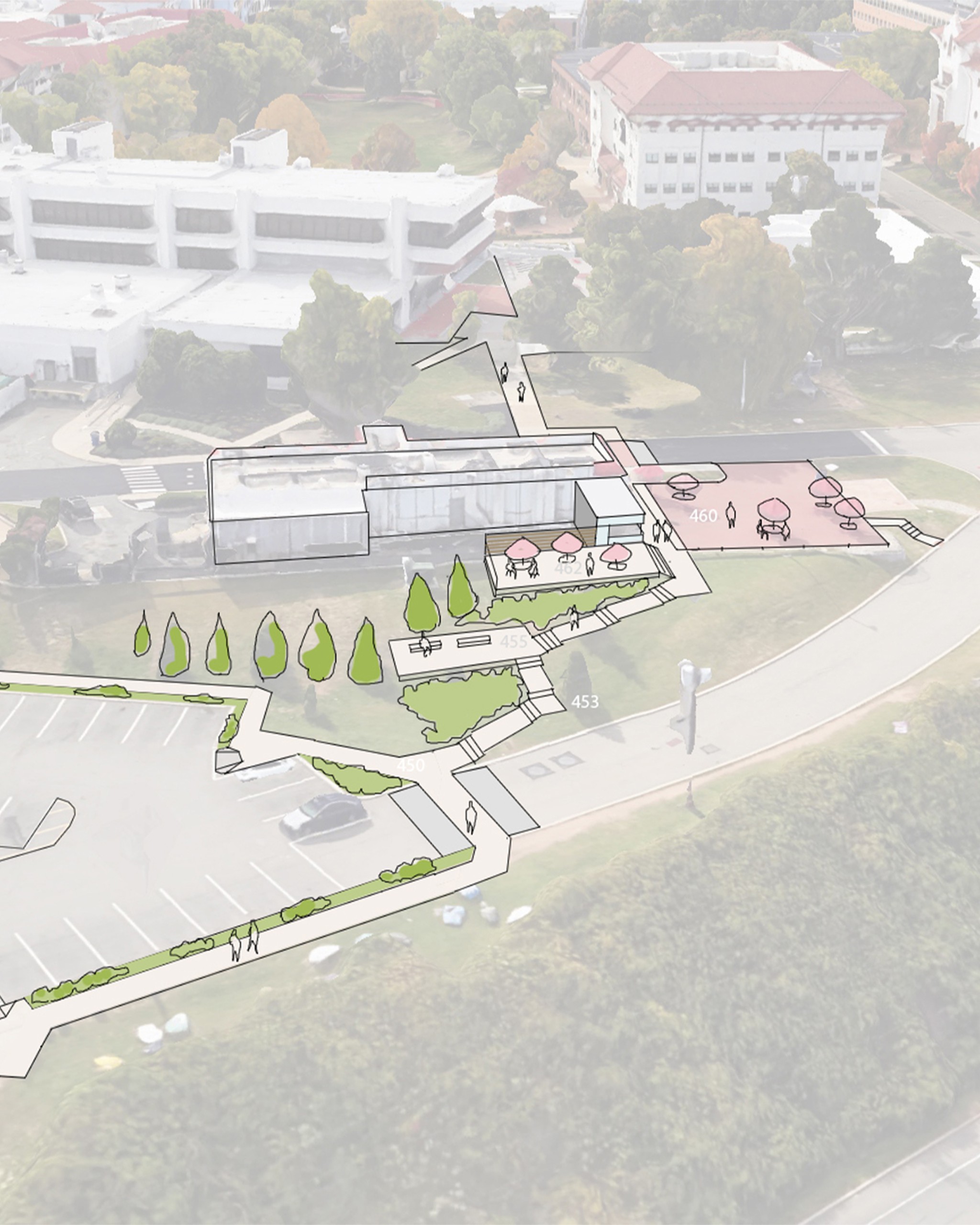 Montclair State University connector study diner aerial drawing