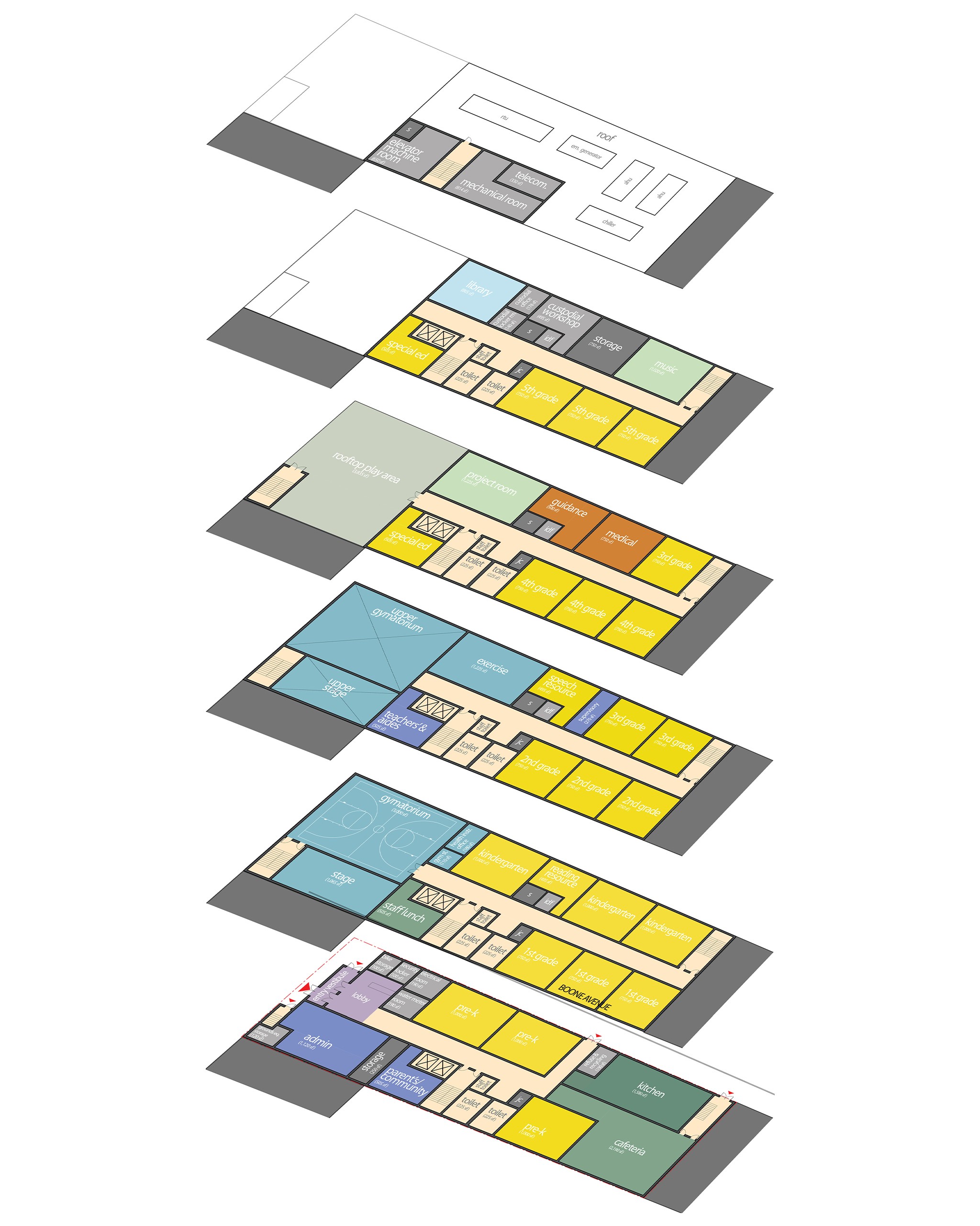 Axon plans2_8x10 El Corazón del Bronx axonometric floor plan